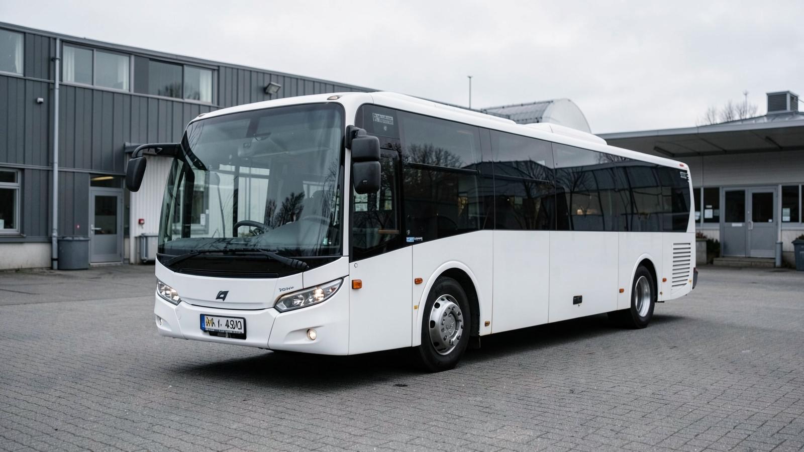 Buss parkerad på en depå i dagsljus
